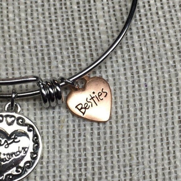 Silver Slider Bracelet Copper Heart Besties Purple Bead Best Friends Love Life - Picture 3 of 6